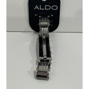 Aldo Mens Metal & Leather Bracelet Black - Brand New